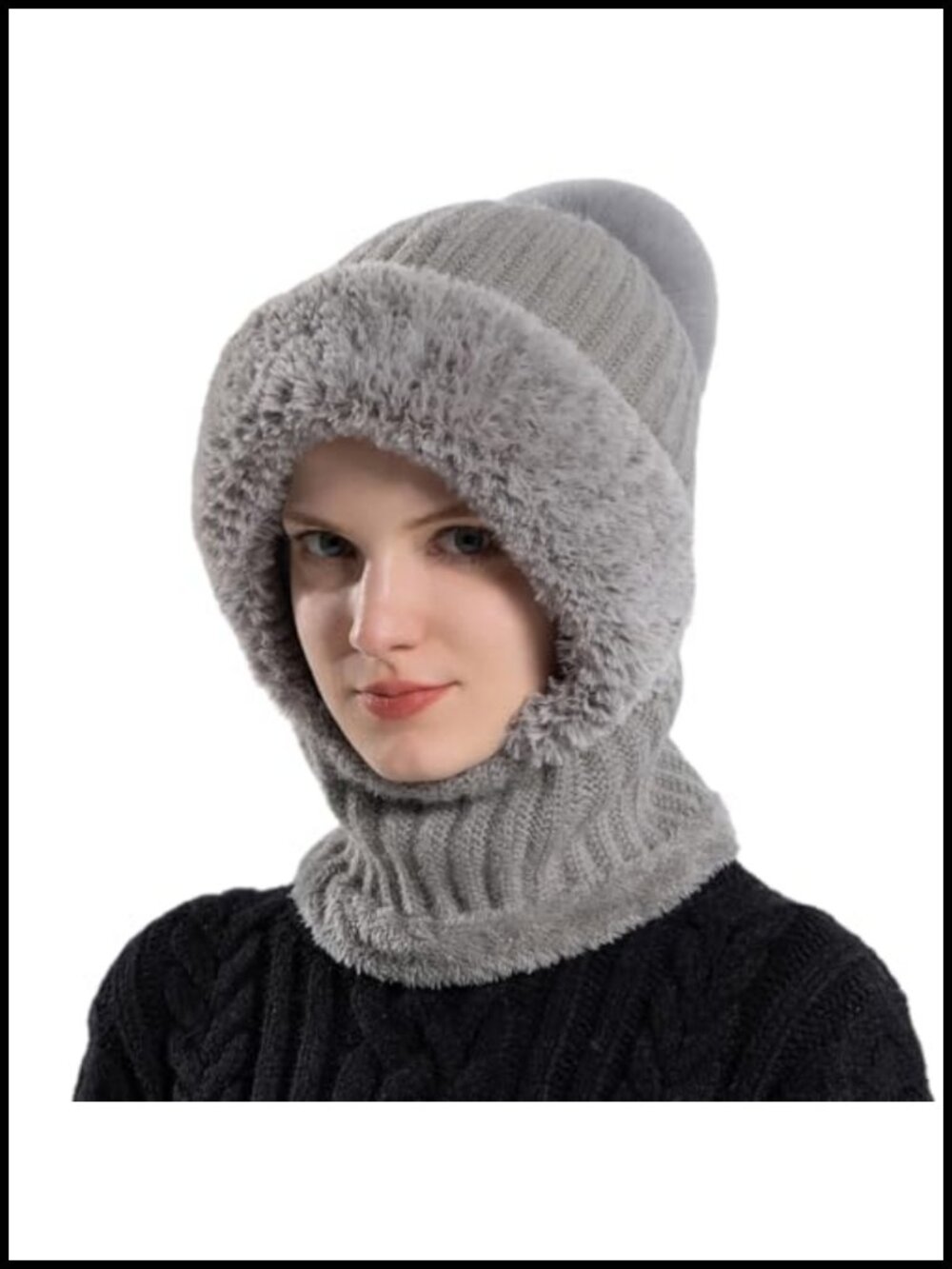 Fleece Lined Knit Balaclava Beanie Hat Neck Warmer